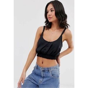 Free People You honey black satin crop top